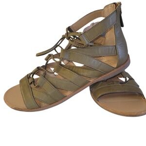 Franco Sarto Gladiator Sandals Olive Green Lace Up Fairycore Boho Flat 8.5